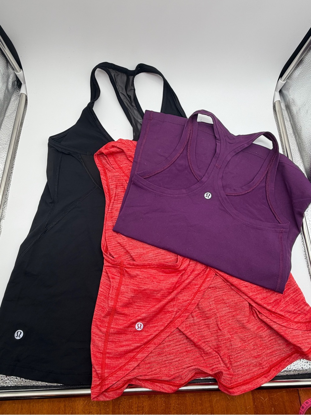 lululemon athletica Racerback THREE Tank Tops in Black, Purple & Red